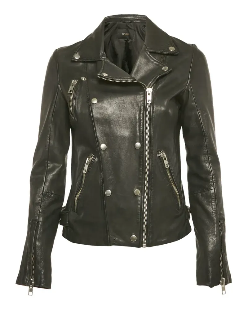 Maje Asymmetrische Lederjacke - Schwarz Schwarz