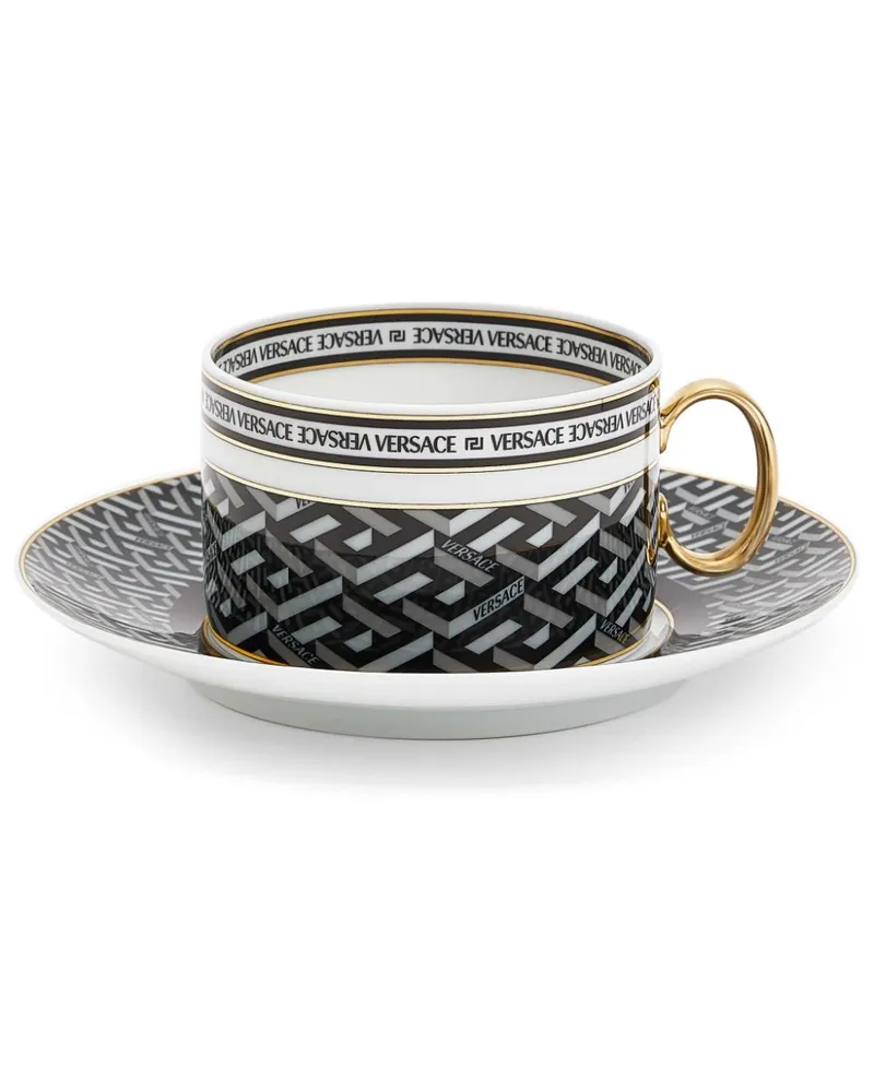 Versace x Rosenthal La Greca Signature Teetasse und Untersetzer - Schwarz Schwarz