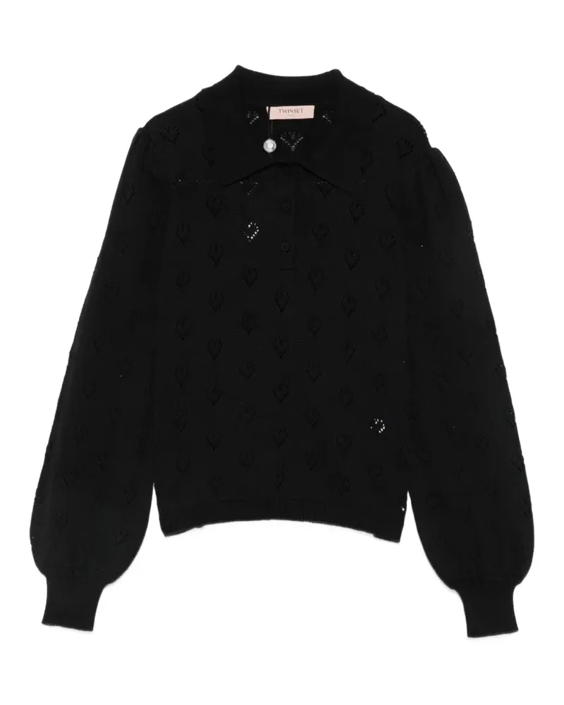 Twin-Set Poloshirt aus Pointelle-Strick - Schwarz Schwarz