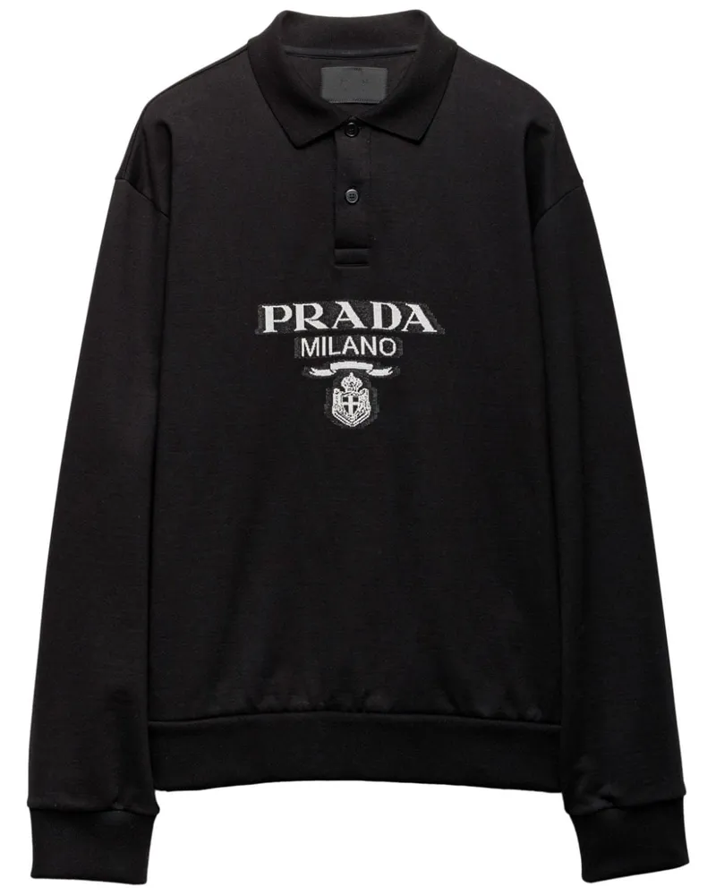 Prada Poloshirt mit Jacquard-Logo - Schwarz Schwarz