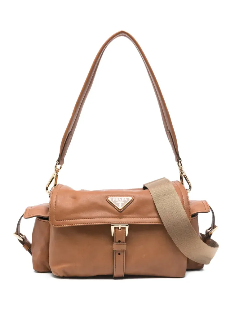 Prada medium Explore buckle leather shoulder bag - Braun Braun