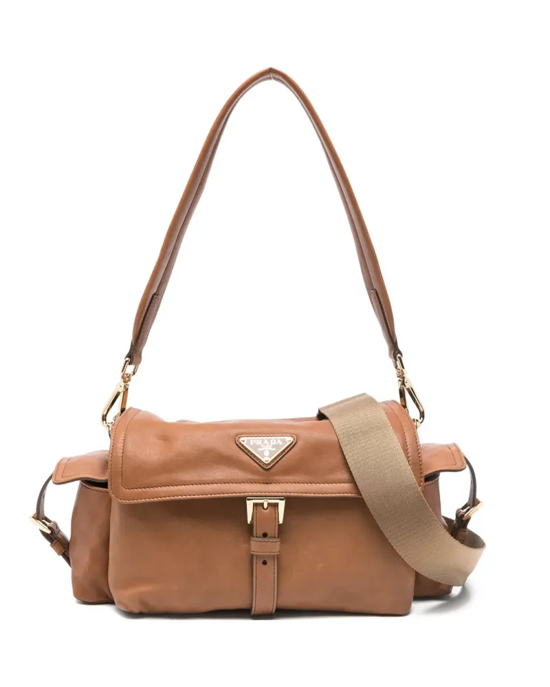 Prada medium Explore buckle leather shoulder bag - Braun Braun