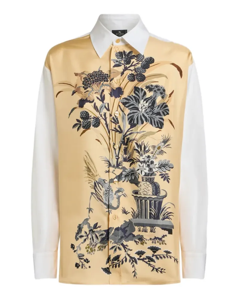 Etro cotton and silk shirt with placed floral print on the front - Weiß Weiß