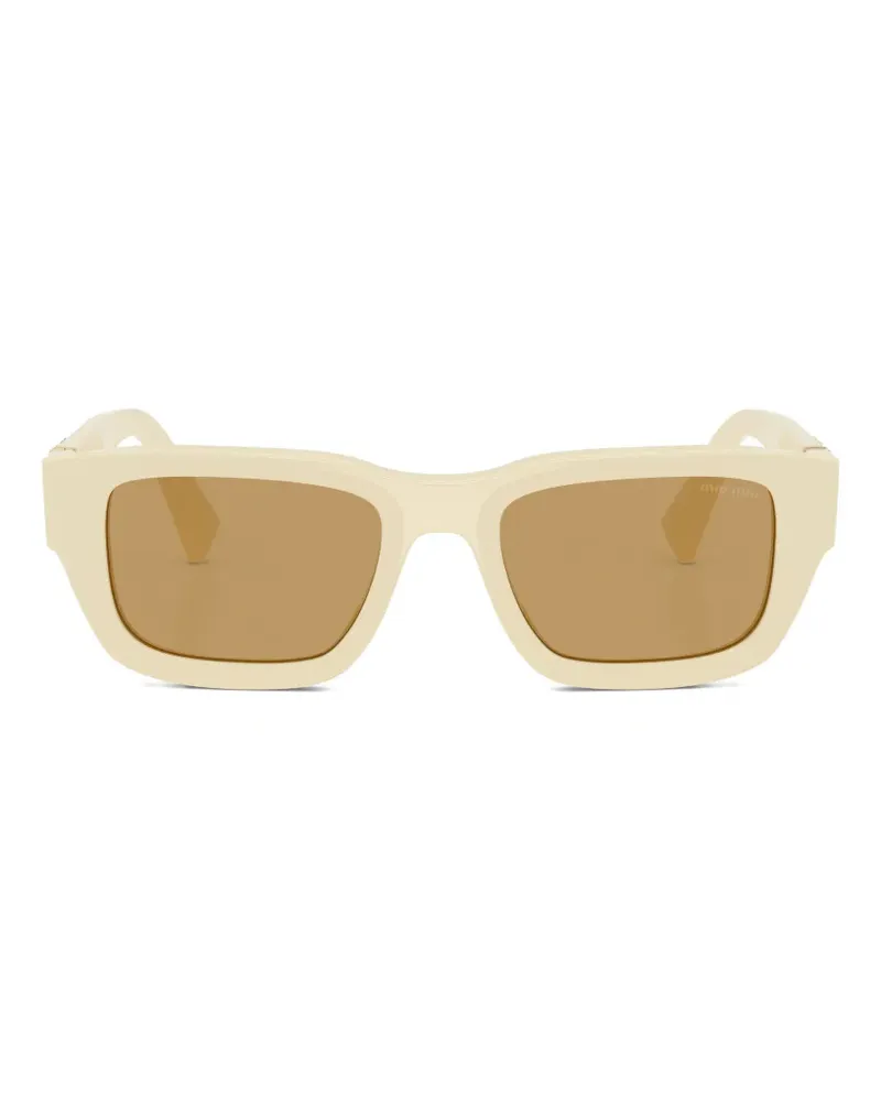 Miu Miu logo-plaque rectangle-frame sunglasses - Nude Nude