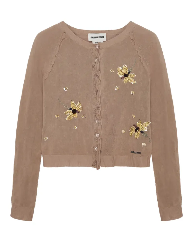 SHUSHU/TONG floral-embellishment cardigan - Nude Nude