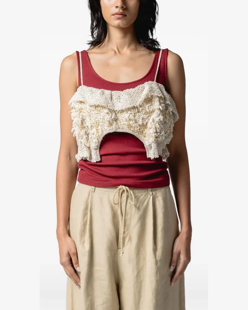 Muller of Yoshiokubo Filigree ruffled crop top - Nude Nude