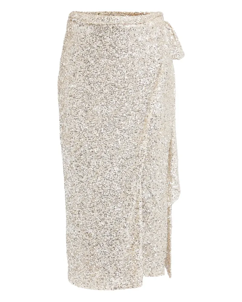 Never Fully Dressed Asymmetrischer Wickelrock mit Pailletten - Silber Silber