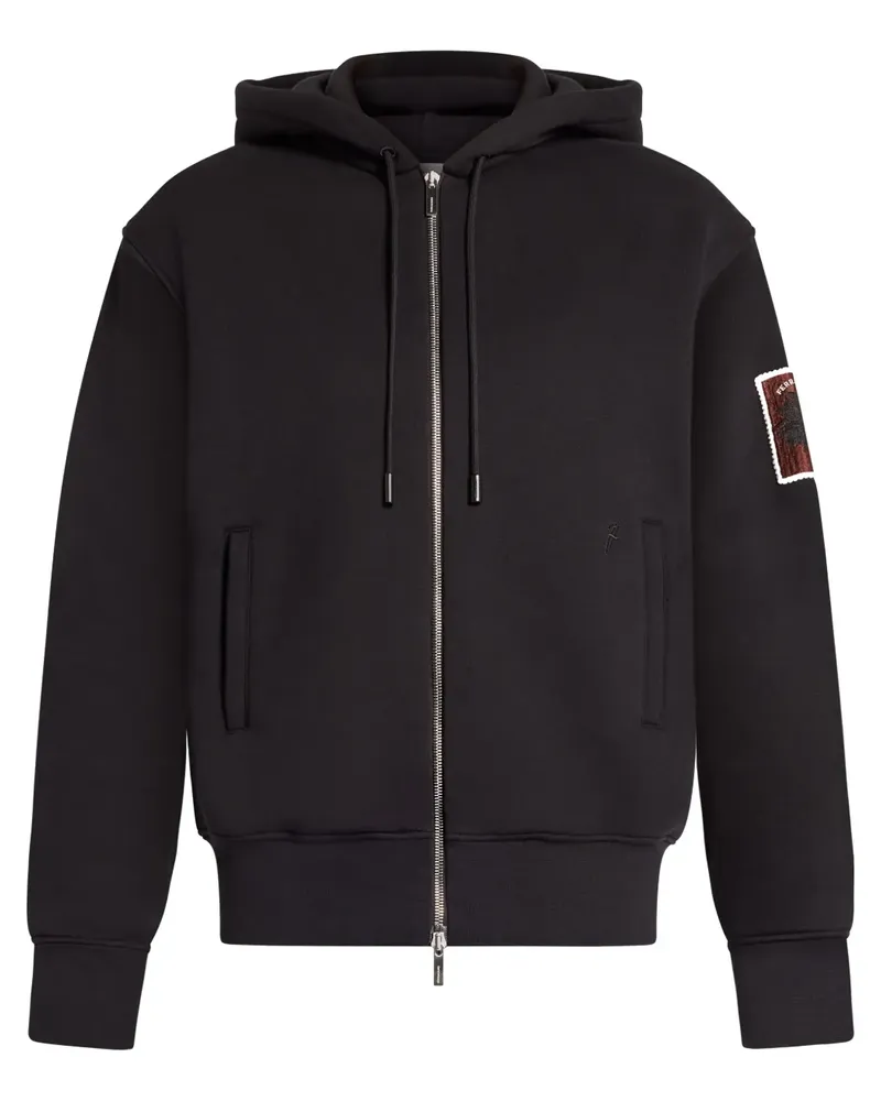 Ferragamo Kapuzenjacke mit Logo-Patch - Schwarz Schwarz