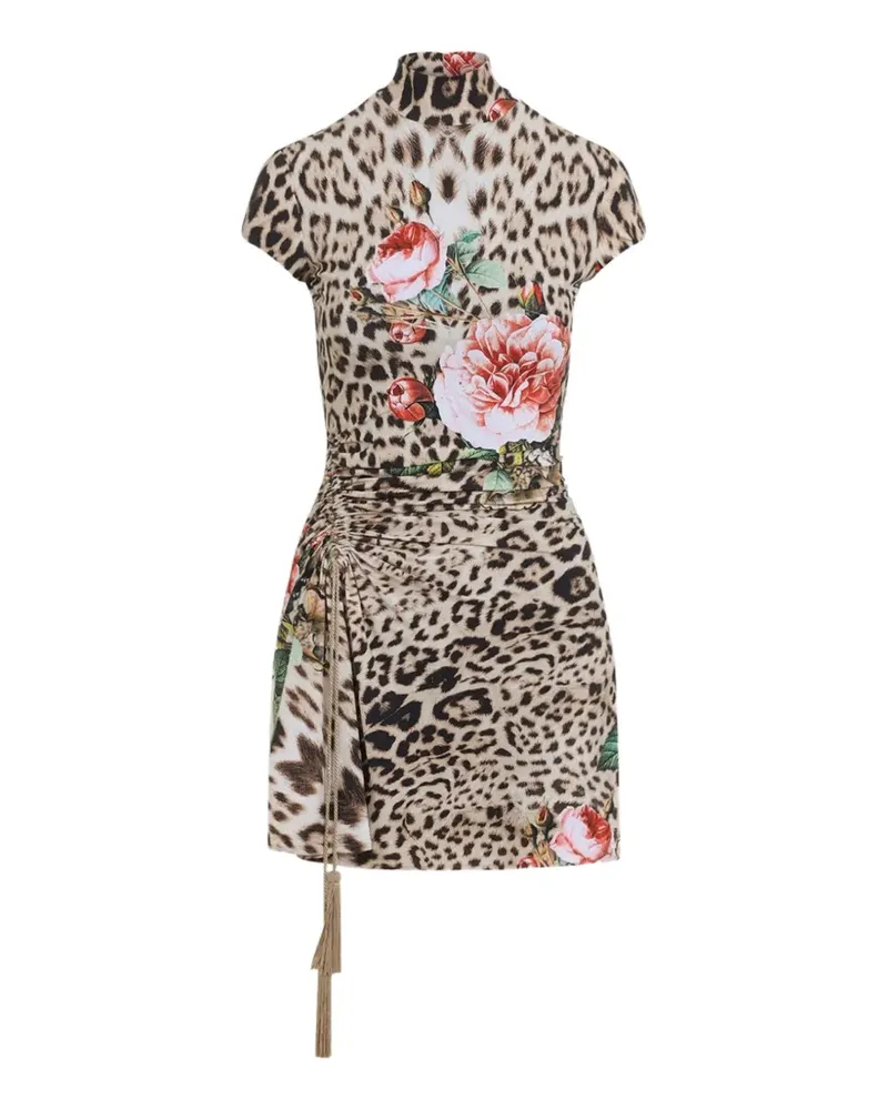 Roberto Cavalli leopard-print floral-print dress - Nude Nude