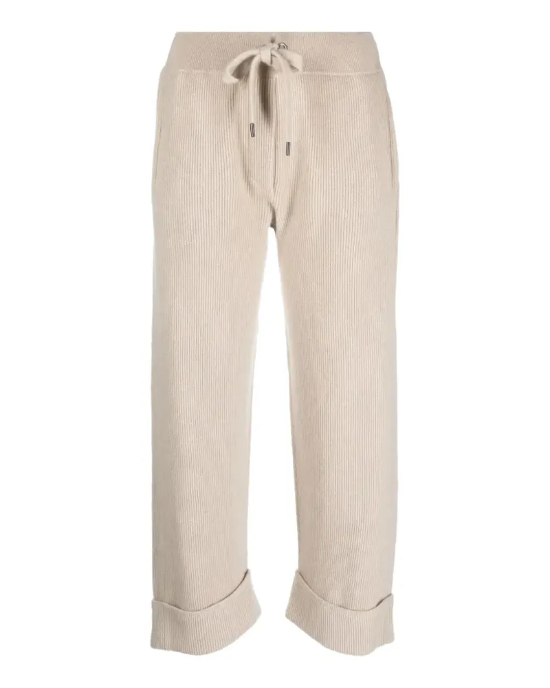 Brunello Cucinelli ribbed-knit turn-up track pants - Nude Nude