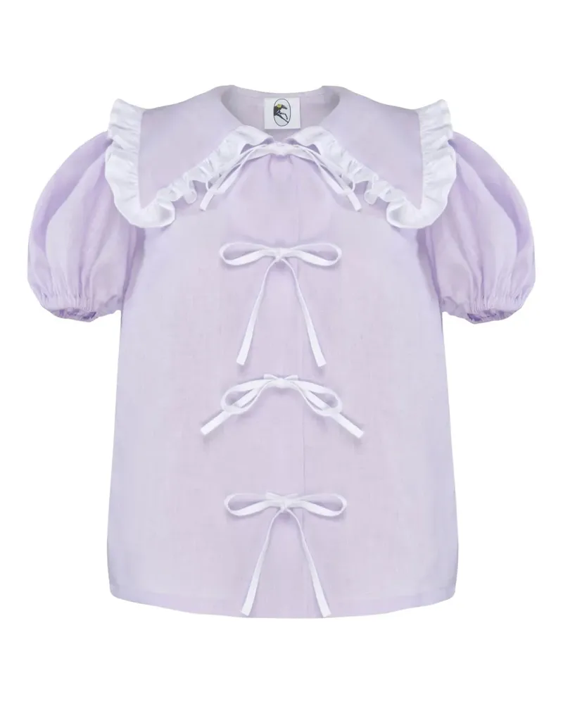 SLEEPER Pyjama-Oberteil aus Leinen mit Puffärmeln - Violett Violett