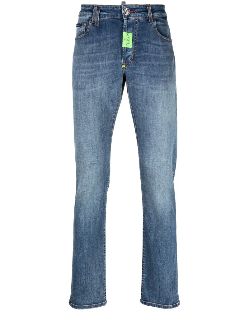 Philipp Plein Straight-Leg-Jeans mit Logo-Patch - Blau Blau