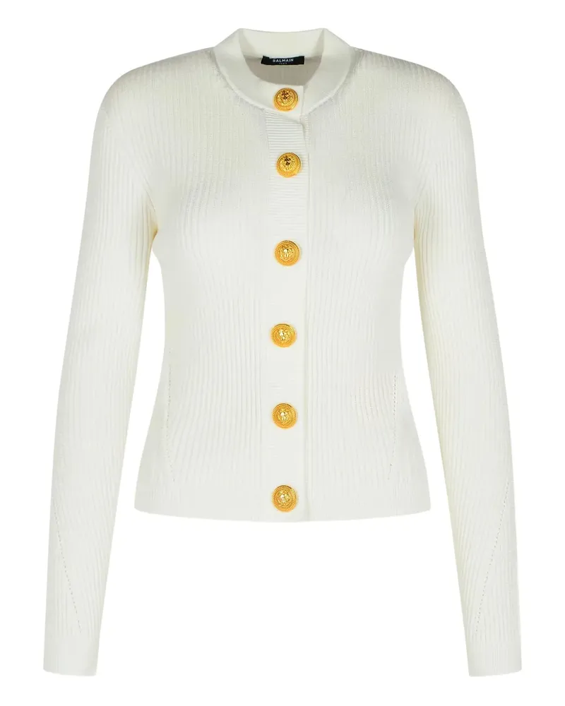 Balmain Gerippter Cardigan mit Knöpfen - Weiß Weiß