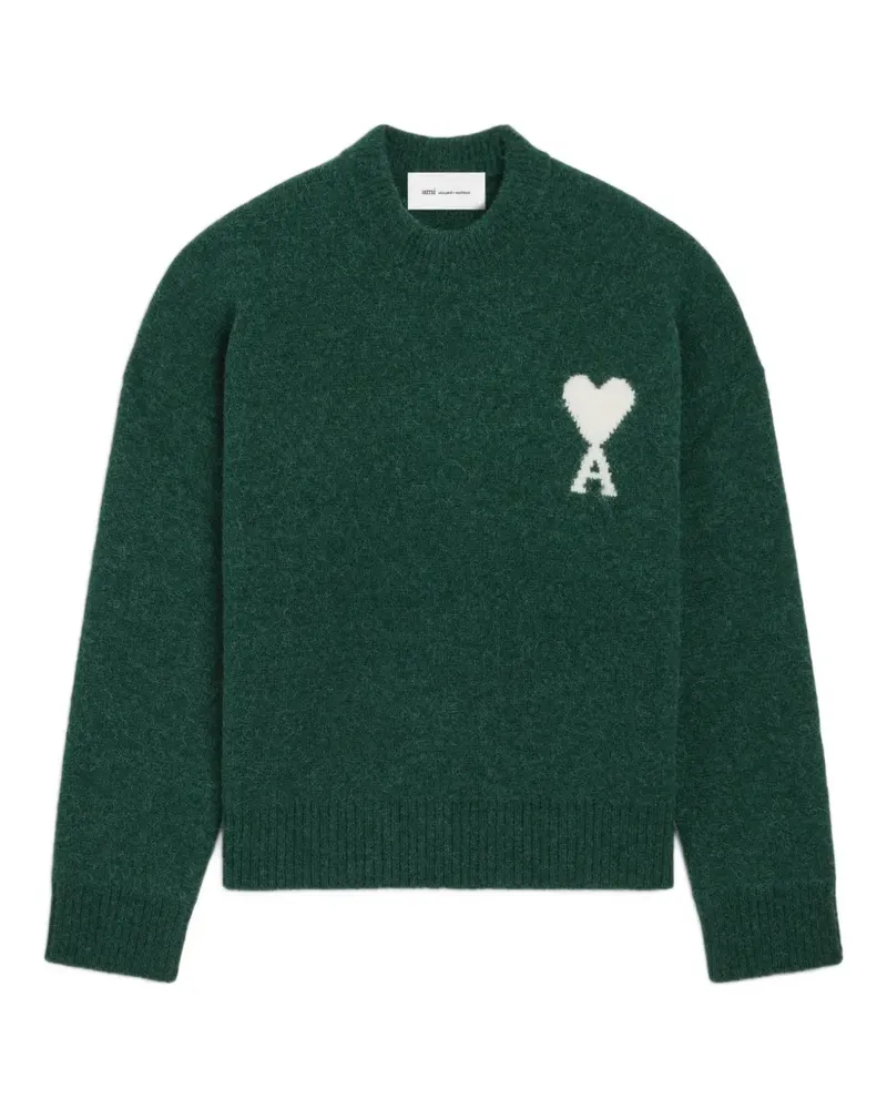 AMI Paris crew-neck alpaca sweater with Ami de Coeur - Grün Grün