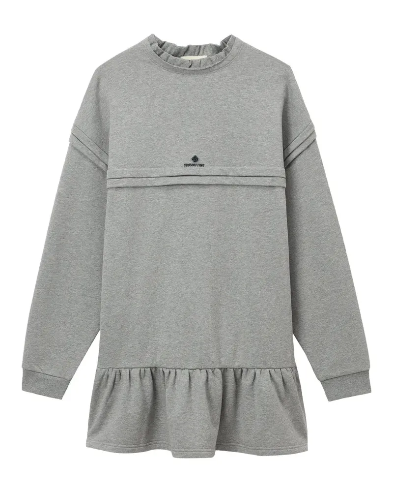 SHUSHU/TONG ruffled-trim logo-embroidered mini dress - Grau Grau