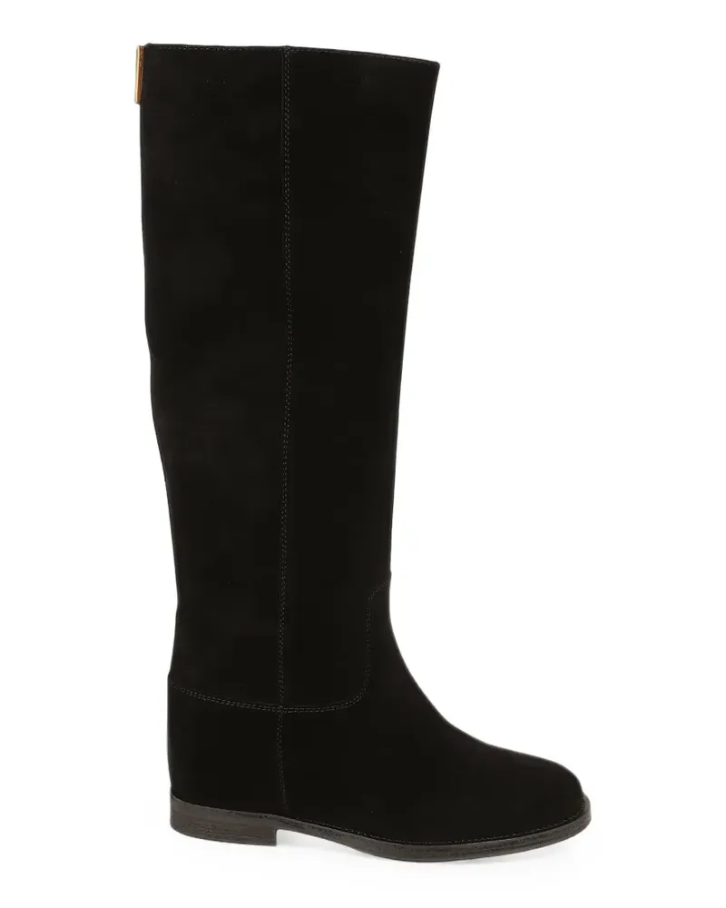 Via Roma 15 Kniehohe Stiefel mit Logo-Schild - Schwarz Schwarz