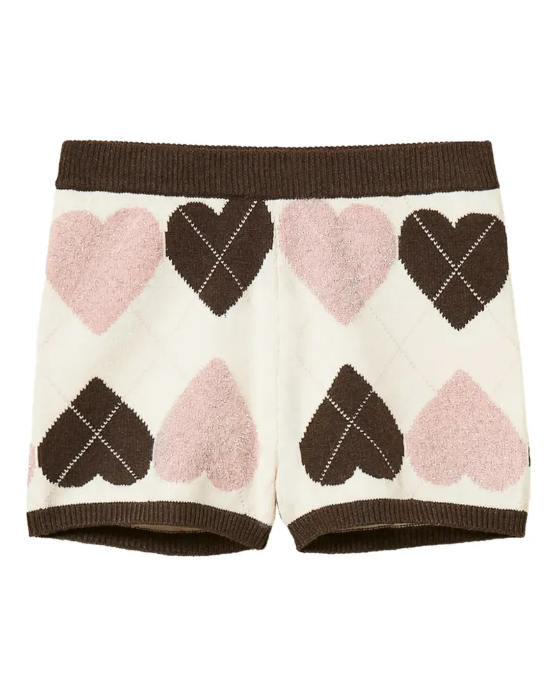 Twin-Set Jacquard-Strickshorts mit Herzmuster - Nude Nude