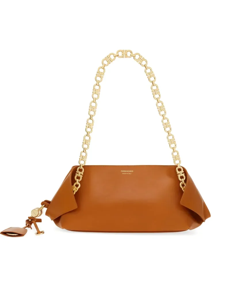 Ferragamo Kleine Folded Schultertasche mit Kettenriemen - Braun Braun