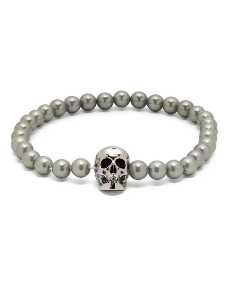 Alexander McQueen Perlenarmband mit Totenkopf - Silber Silber