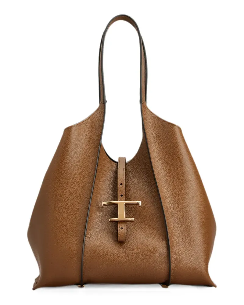 TOD'S T Timeless shopping bag in leather small - Braun Braun