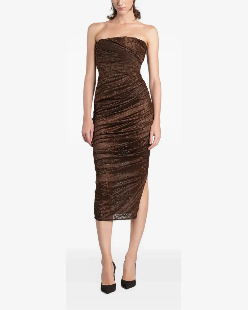 Alex Perry ruched animal-pattern midi dress - Braun Braun