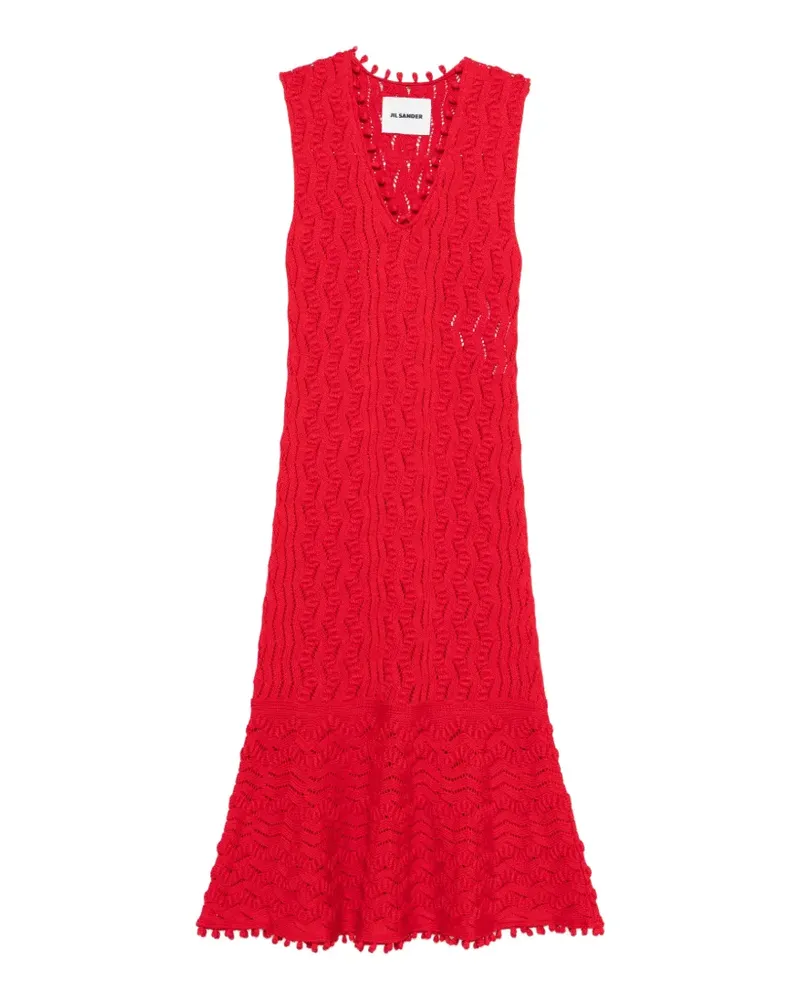 Jil Sander Pompon-Midikleid mit V-Ausschnitt - Rot Rot