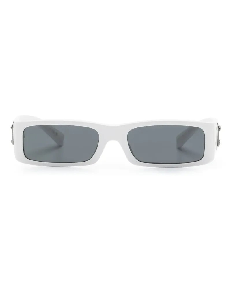 Dolce & Gabbana Eckige Sonnenbrille mit Logo-Schild - Weiß Weiß