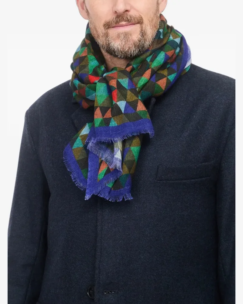 Leathersmith of London geometric-print fringed scarf - Grün Grün