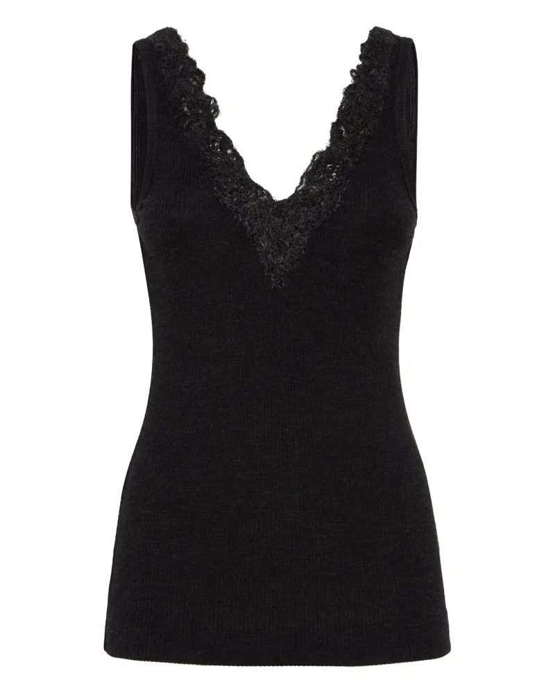 Brunello Cucinelli Geripptes Spitzenoberteil - Schwarz Schwarz