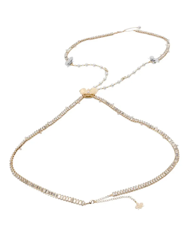 Genny floral-detail crystal-embellished necklace - Gold Gold
