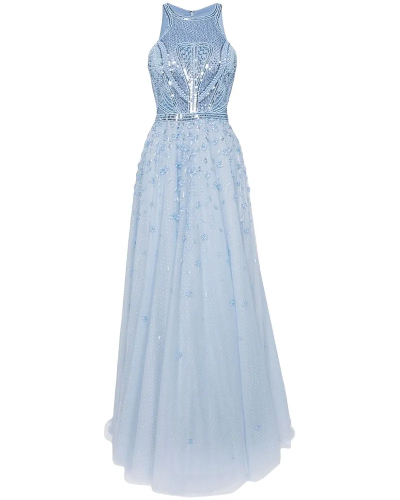 Saiid Kobeisy Neckholder-Abendkleid mit Perlen - Blau Blau