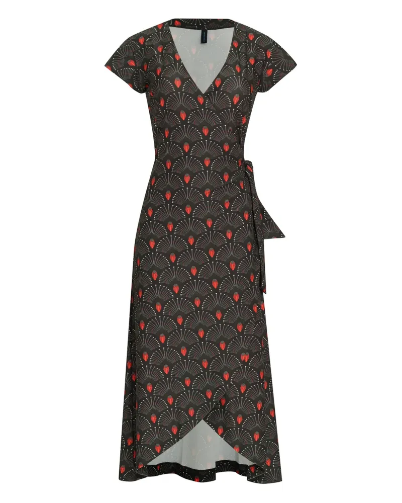 Lygia & Nanny Falcão V-neck pattern midi dress - Schwarz Schwarz