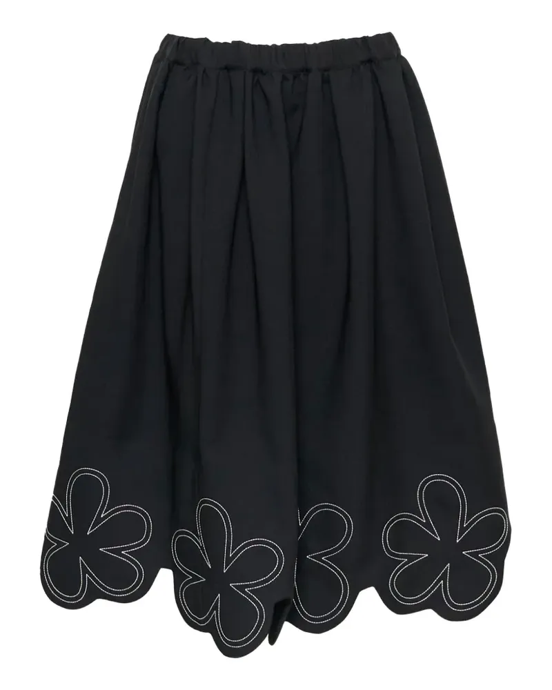 Comme des Garçons flower-embroidered scalloped-hem midi skirt - Schwarz Schwarz