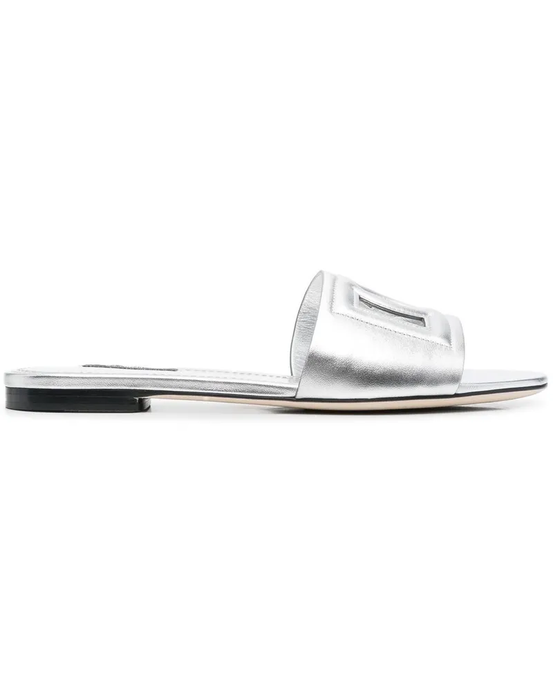 Dolce & Gabbana Pantoletten mit Logo - Silber Silber