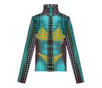 Stehkragen-Oberteil mit Punkte-Print - Blau