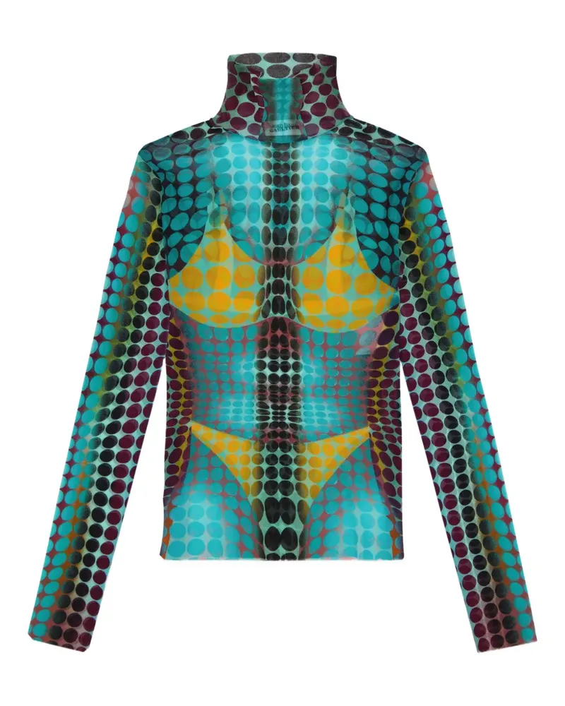 Jean Paul Gaultier high-neck dots-print top - Blau Blau