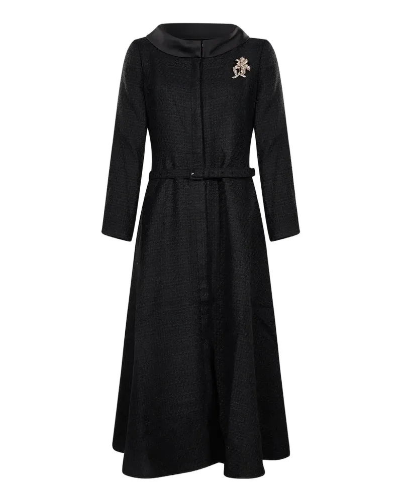 Roland Mouret boucle coat with flower brooch - Schwarz Schwarz