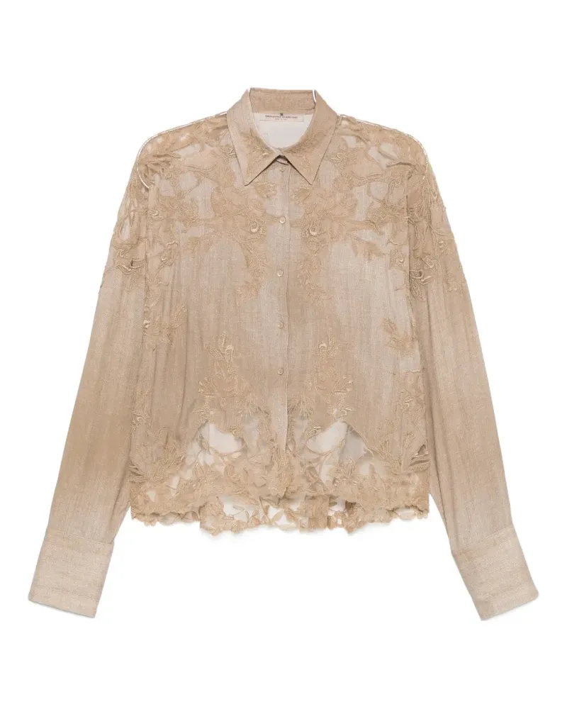 Ermanno Scervino embroidered lace-detail shirt - Nude Nude
