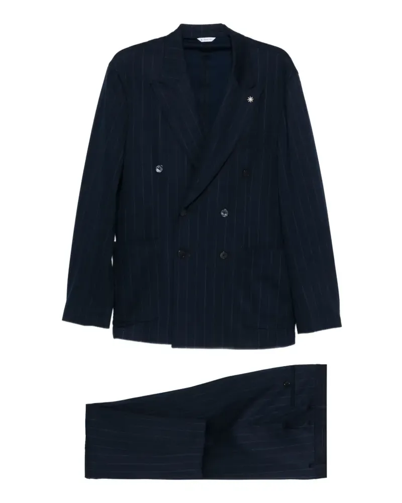 Manuel Ritz Doppelreihiger Anzug mit Streifen - Blau Blau