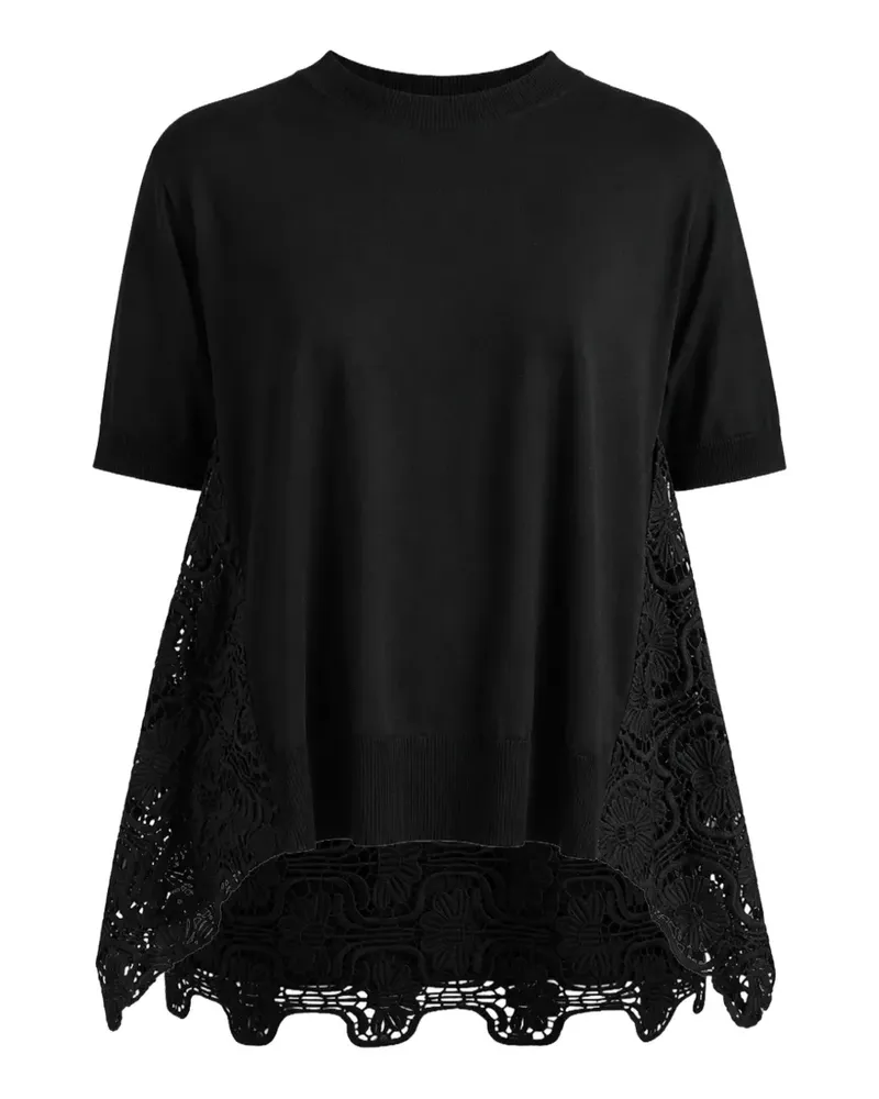 MEIMEIJ macramé-panel short-sleeve T-shirt - Schwarz Schwarz