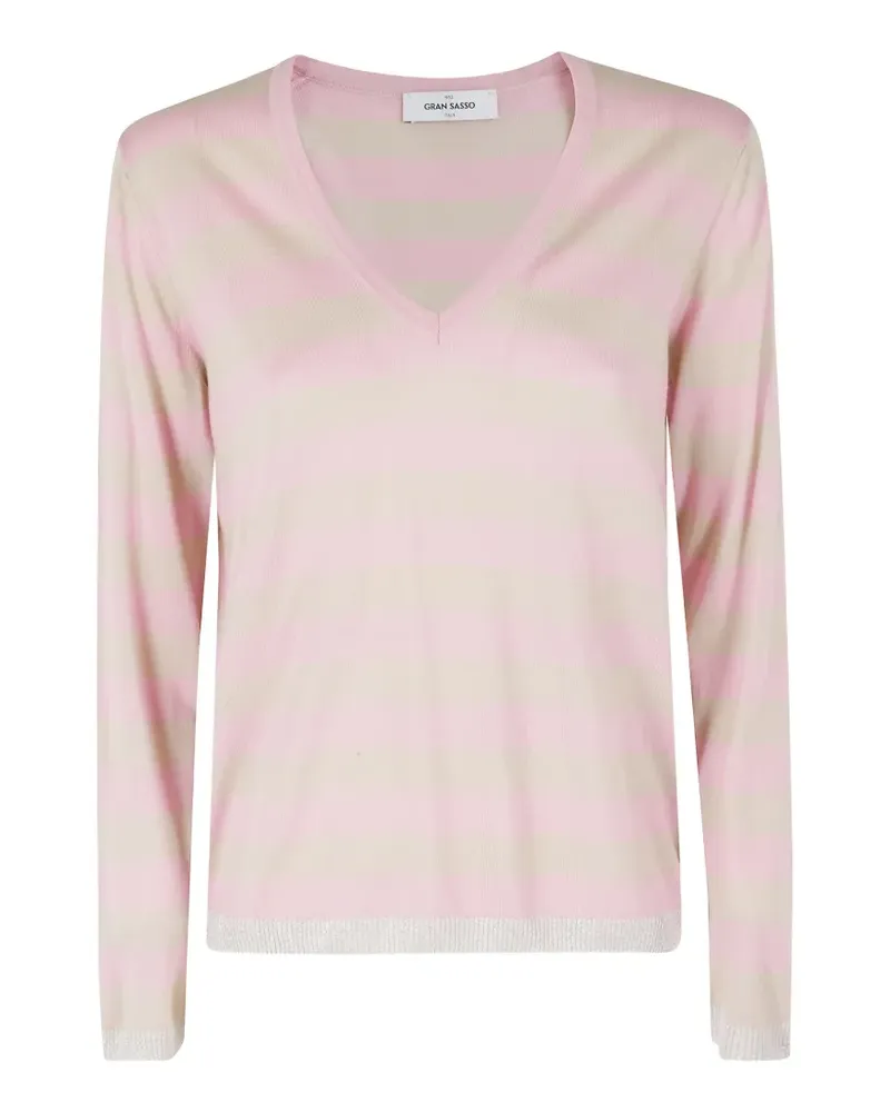 Gran Sasso striped V-neck sweater - Rosa Rosa