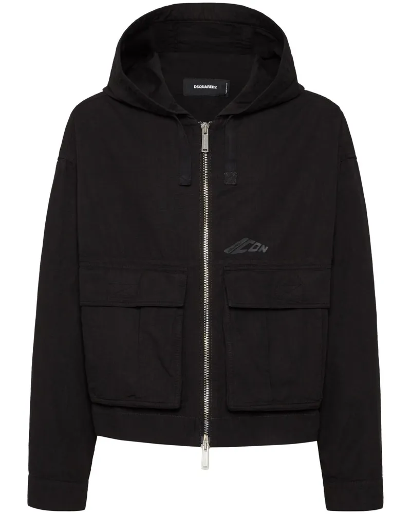 Dsquared2 Kapuzenjacke mit Logo - Schwarz Schwarz