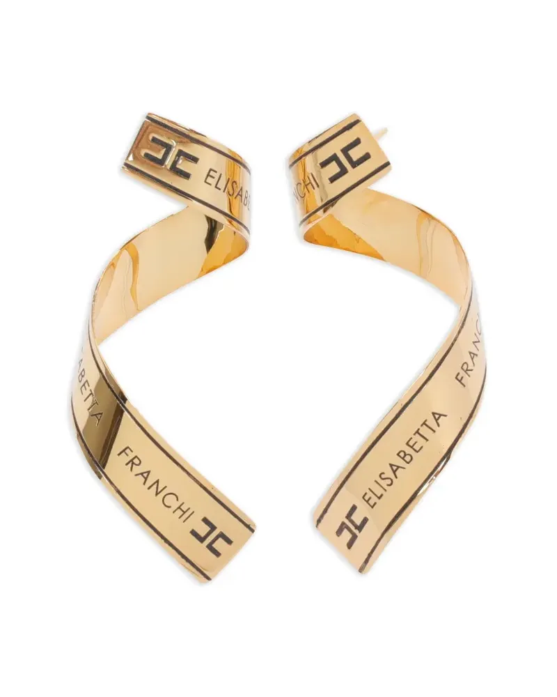 Elisabetta Franchi Verdrehte Ohrringe mit Logo-Schild - Gold Gold