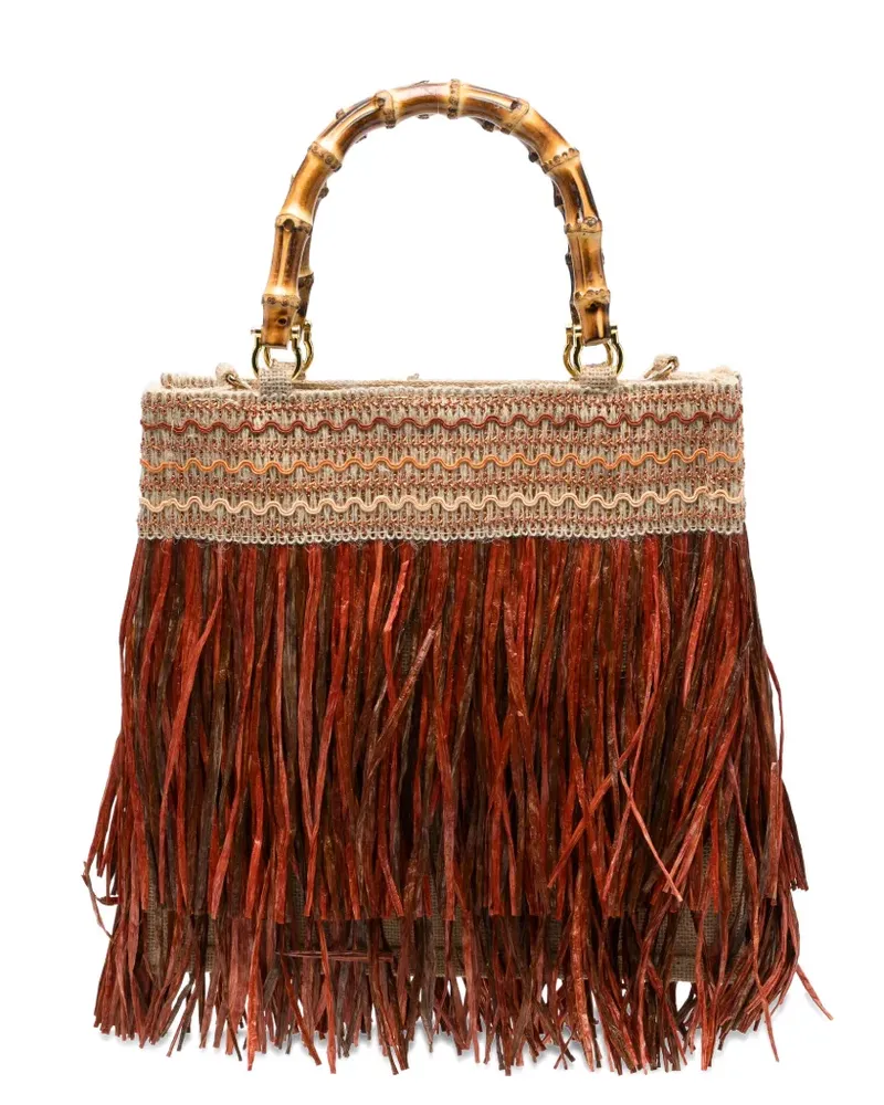 La Milanesa medium Calla fringe bamboo handle tote bag - Rot Rot