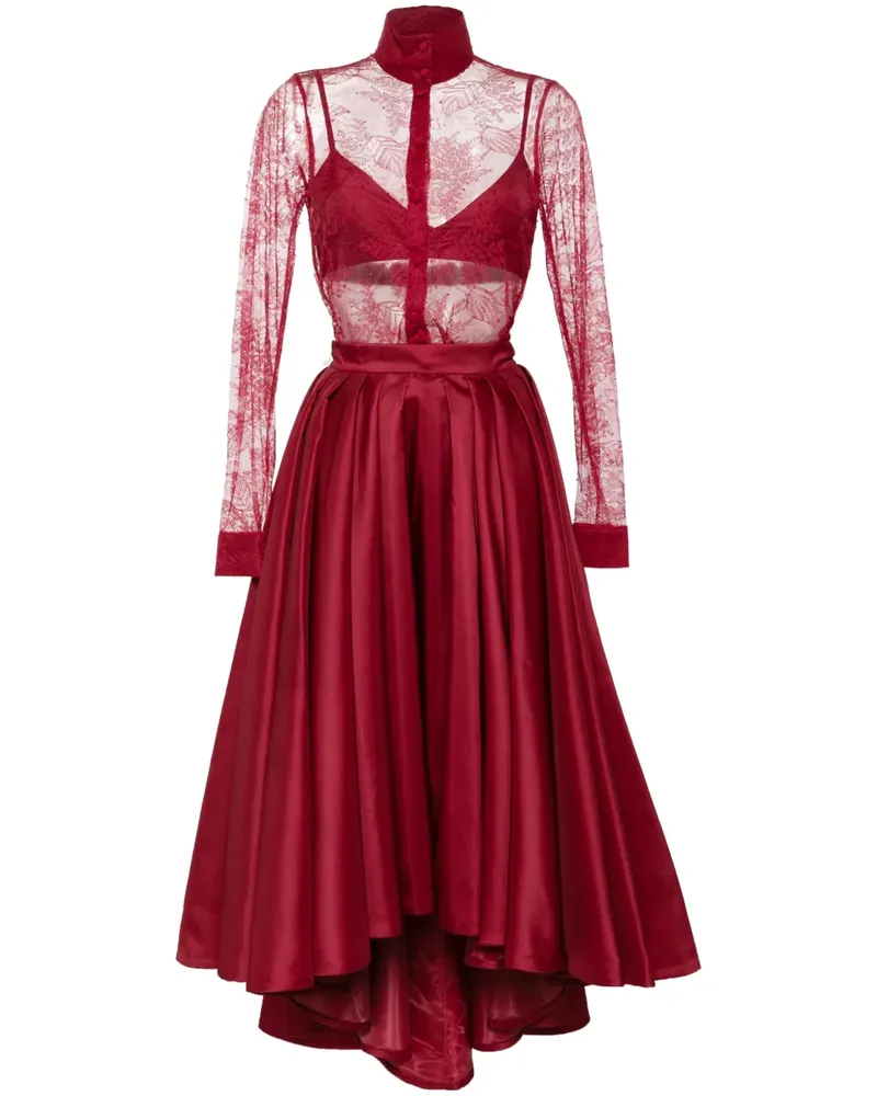 Saiid Kobeisy Playsuit aus Spitze mit Falten - Rot Rot