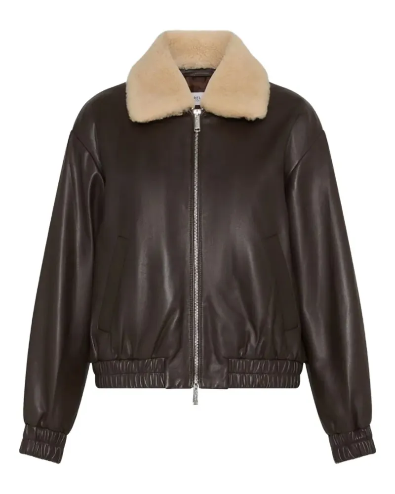 MARELLA Leder-Bomberjacke mit Faux-Shearling-Kragen - Braun Braun