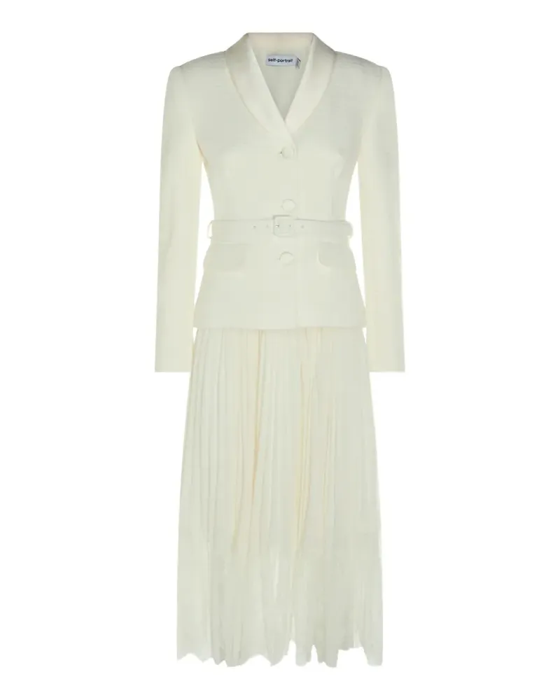 Self-Portrait belted pleated midi dress - Nude Nude