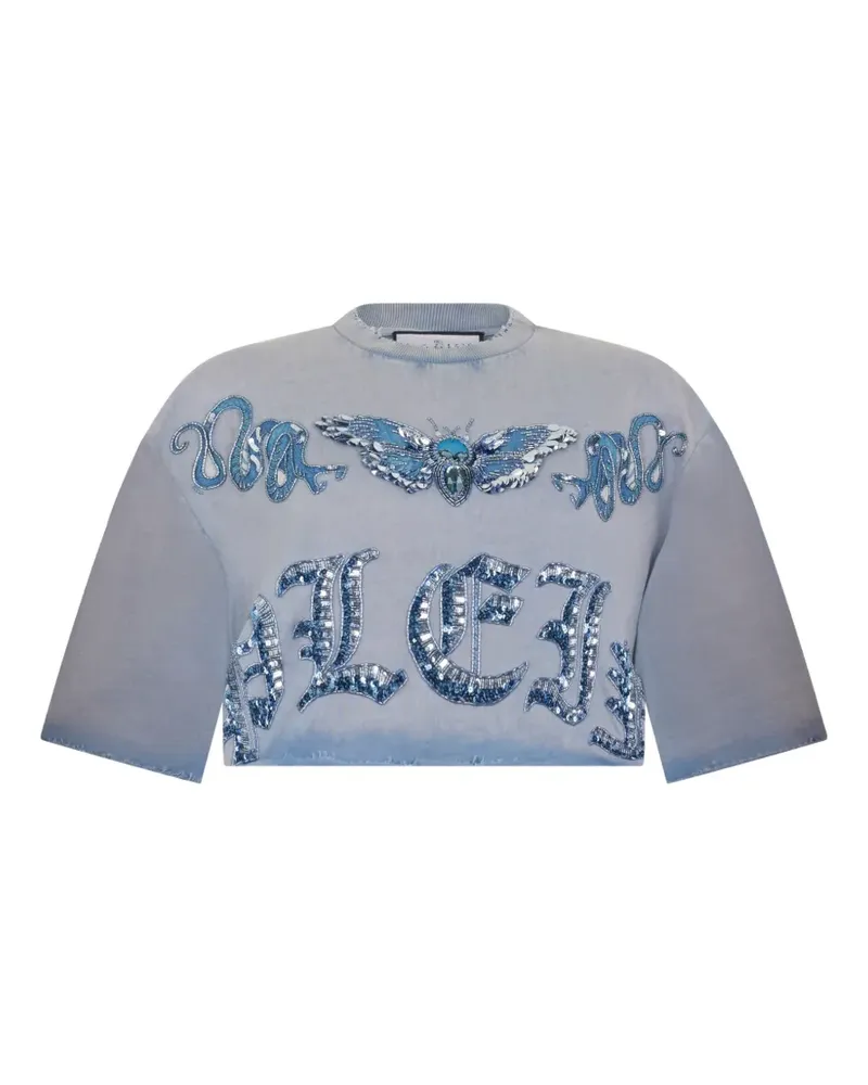 Philipp Plein Cropped-T-Shirt mit Schmetterlingsmotiv - Blau Blau