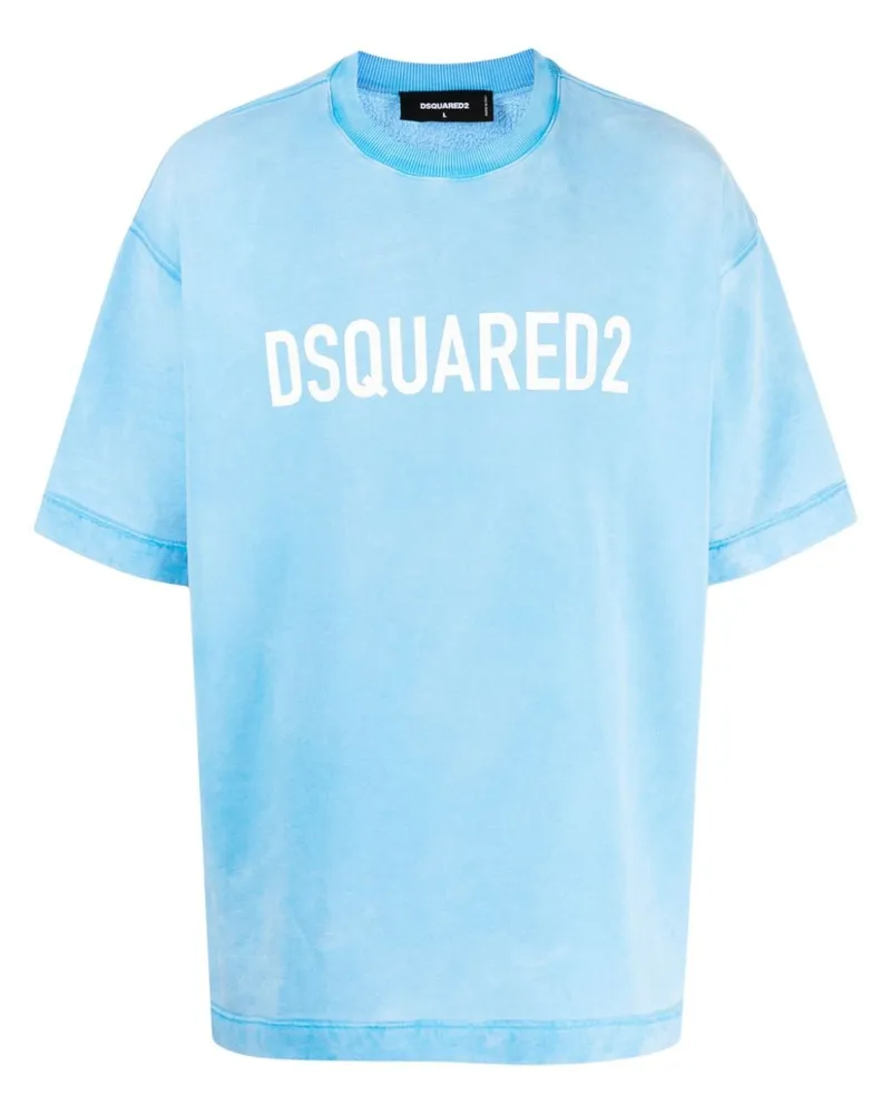 Dsquared2 Kurzärmeliges Sweatshirt mit Logo-Print - Blau Blau