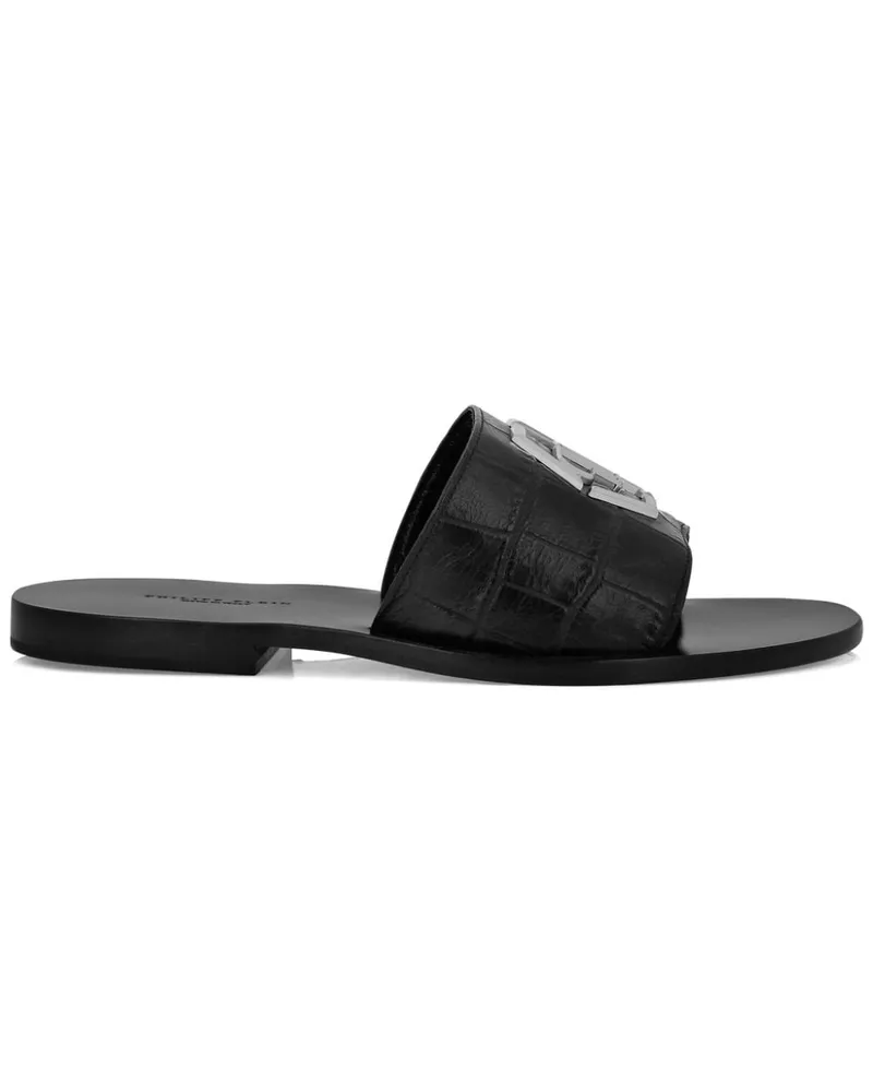 Philipp Plein Sandalen mit Logo-Schild - Schwarz Schwarz